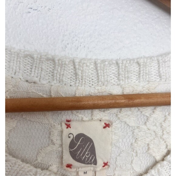 Lilka Anthropologie Cream Thick Cable Knit Duxbury Sweater Dress M Aztec Layered - Picture 7 of 8